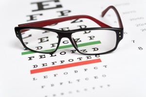 Eyeglasses on the eye chart background.