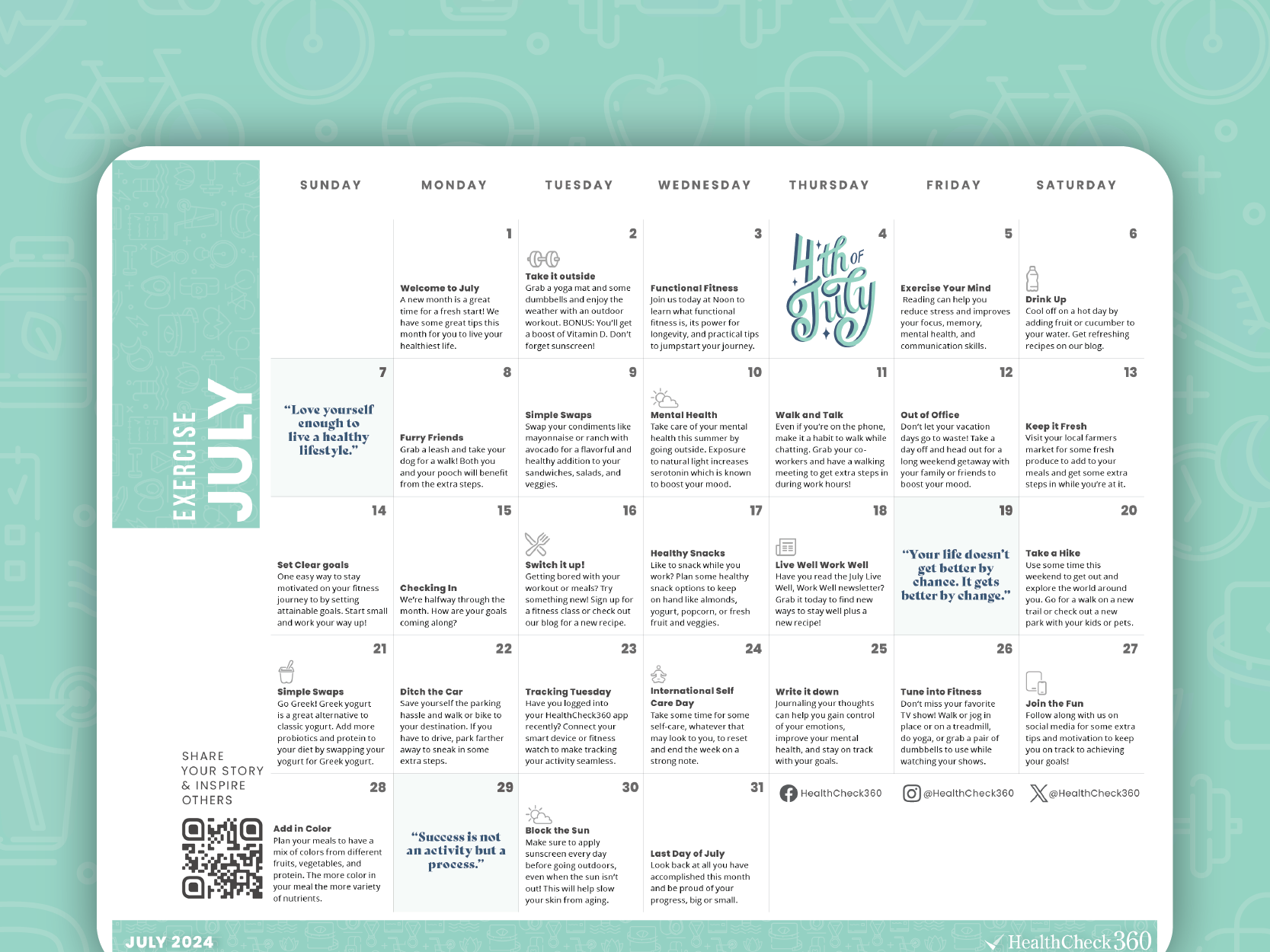 Free Resource: July 2024 Well-Being Calendar