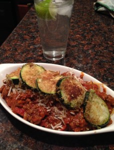 Spaghetti Squash with Marinara Sauce and Zucchini Chips